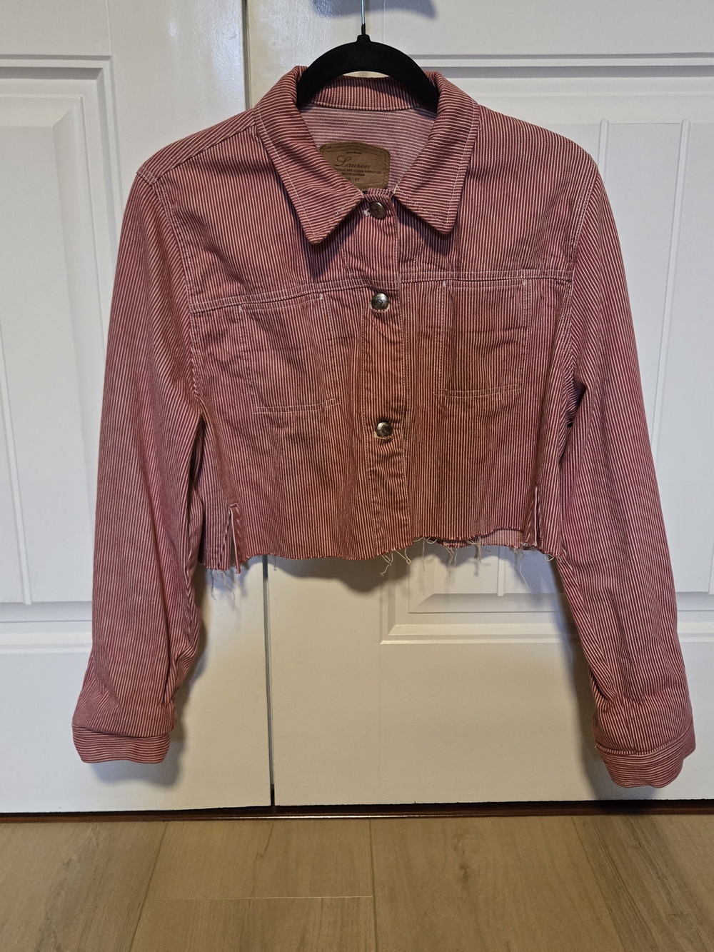 Vintage Ralph Lauren Red-White Striped Cropped Jean Jacket